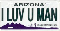 Arizona I Luv U Man License Plate