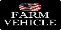 Farm Vehicle On Black With U.S. Flag Photo License Plate