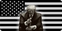 Trump On Black And White U.S. Flag Photo License Plate