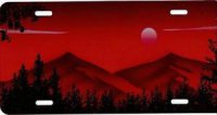 Mountains on Red Airbrushed License Plate