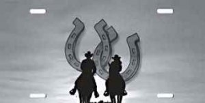 Cowboy and Cowgirl Horseshoe Gray License Plate