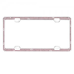 Chrome With Double Row Purple Diamonds License Plate Frame