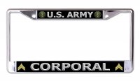 U.S. Army Corporal Silver Letters Chrome License Plate Frame