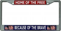 Home Of The Free With Flags Chrome License Plate Frame
