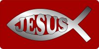 Jesus Fish Chrome On Red Photo License Plate