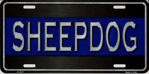 Police Blue Line Sheepdog Metal License Plate