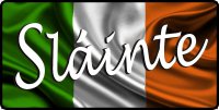 Slainte Script On Irish Flag Photo License Plate