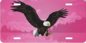 Soaring Eagle On Pink Metal License Plate