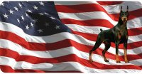 Doberman On U.S. Flag Photo License Plate