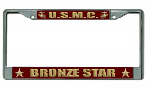 U.S.M.C. Bronze Star Chrome License Plate Frame