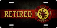 Fire Fighter Retired With Logo Metal License Plate