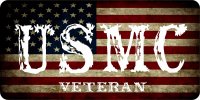 U.S.M.C. Veteran On Worn U.S. Flag Photo License Plate