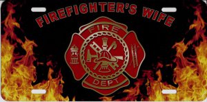 Fire Dept. Flames Firefighter's Wife Airbrush License Plate