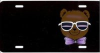 Teddy Bear on Black w. Sunglasses Airbrush License Plate