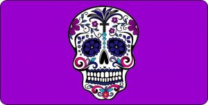 Sugar Skull Design On Purple Photo License Plate