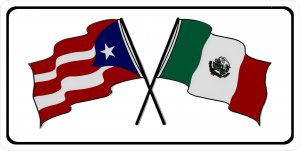 Puerto Rico And Mexico Crossed Flags Photo License Plate