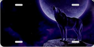 Howling Moon Purple Wolf License Plate