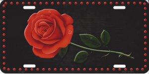 Red Rose Centered Metal license Plate