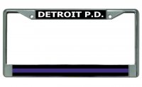 Detroit P.D. Thin Blue Line Chrome License Plate Frame