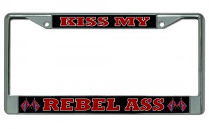 Kiss My Rebel Ass Chrome Metal Photo License Plate frame
