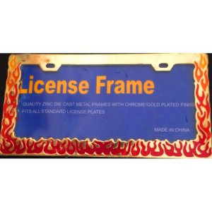Flames On Gold Metal License Plate Frame