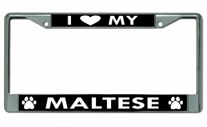 I Heart My Maltese Dog Chrome License Plate Frame