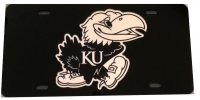 Kansas Jayhawks Logo Black Laser License Plate
