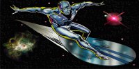 Silver Surfer On Galaxy Background Photo License Plate