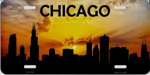 Chicago Skyline Silhouette Metal License Plate