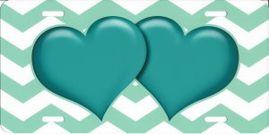 Teal Hearts On Chevron Metal License Plate