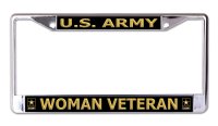 U.S. Army Woman Veteran Black Background Chrome License Frame