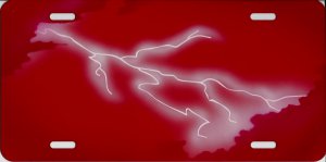 Lightning Clouds Red Airbrush License Plate