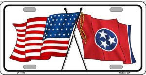 Tennessee Crossed U.S. Flag Metal License Plate