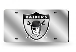 Oakland Raiders Silver Laser License Plate