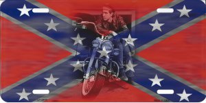 Motorcycle Rider Confederate Flag License Plate