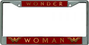 Wonder Woman On Red Chrome License Plate Frame