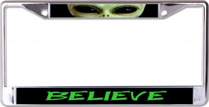 Believe Alien Chrome License Plate Frame