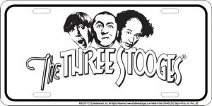The Three Stooges White Metal License Plate