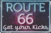 Route 66 Neon Metal Parking Sign