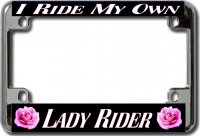 Lady Rider Pink Rose Chrome Motorcycle License Plate Frame
