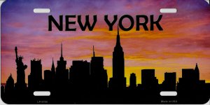 New York Skyline Silhouette Metal License Plate