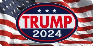 Trump 2024 Oval On Wavy American Flag Photo License Plate