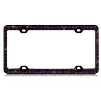 Black With Triple Row Purple Crystals License Plate Frame