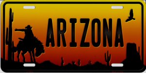 Arizona Sunset With Cowboy Silhouette Metal License Plate