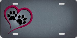 Offset Paw Prints With Heart License Plate