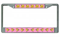 Yellow Roses On Pink Chrome License Plate Frame