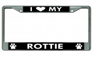 I Heart My Rottie Dog Chrome License Plate Frame