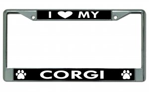 I Heart My Corgi Dog Chrome License Plate Frame