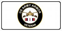 U.S. Army Armor Veteran Insignia Centered Photo License Plate