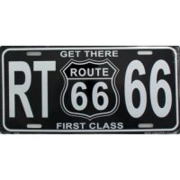 Route 66 White Logo Black Background 12" x 6" Metal License Plate 